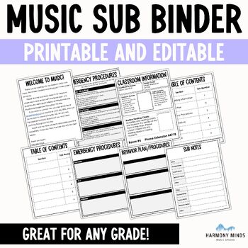 Preview of Music Substitute Binder- Editable Google Slides