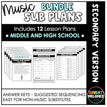 Preview of Music Substitute Plans for Secondary Grades : 12 LESSON BUNDLE !