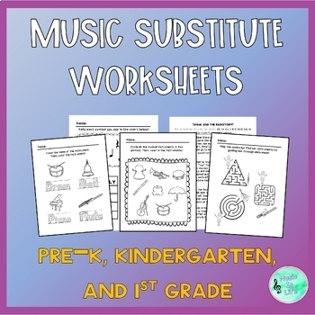 Preview of Music Substitute Worksheets for Pre-K, Kindergarten, and 1st Grade