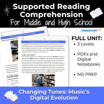 Preview of Music- Supported Reading Comprehension Middle & High School Special Education