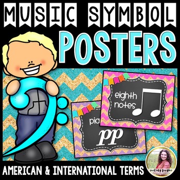 Preview of Music Symbol Posters {Chalkboard, Chevron, Cork Music Classroom Decor}