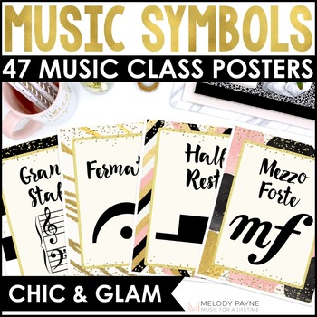 Preview of Music Symbols and Dynamics Posters - Chic & Glam Music Classroom Decor