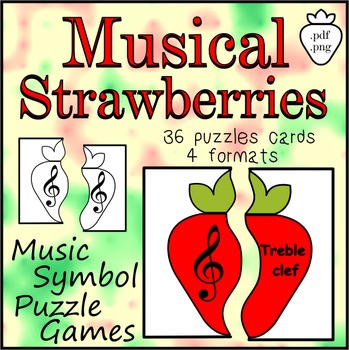 Preview of Music Symbol Puzzles | Strawberry Puzzle Cards | End of the Year