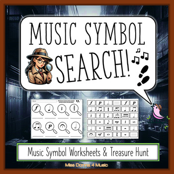 Preview of Music Symbol Search-Worksheets and Treasure Hunt Game