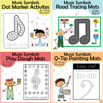 Preview of Music Notes & Symbols Activity Mats for Kids | Bundle | Print & Digital