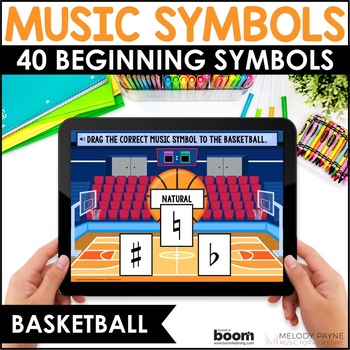 Preview of Music Symbols Boom™ Cards Beginning to Elementary Piano Set 1 - Basketball