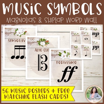 Preview of Music Symbols & Dynamics Posters - Magnolias & Shiplap Music Classroom Decor