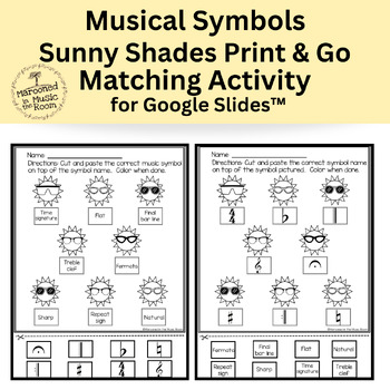 Preview of Music Symbols Sunny Shades Matching Activity for Google Slides™️