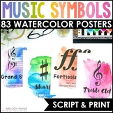 Music Symbols, Terms, Definitions Posters - Watercolor Mus