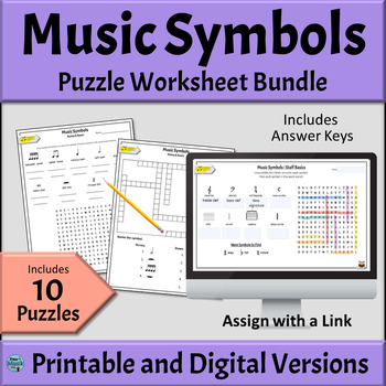 Preview of Music Worksheets PRINTABLE and DIGITAL Word Search Puzzles Bundle - Symbols