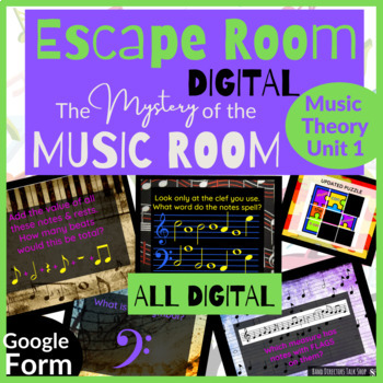 Preview of Music THEORY Escape Room - -  ALL DIGITAL - - The Mystery of the Music Room 