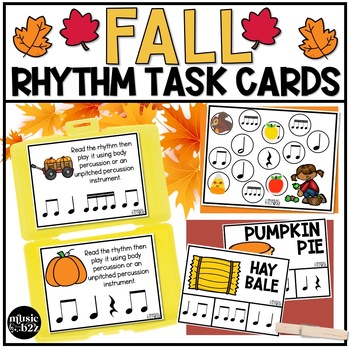 Preview of Fall Rhythm Task Cards Elementary Music Centers Lessons & Activities for Autumn