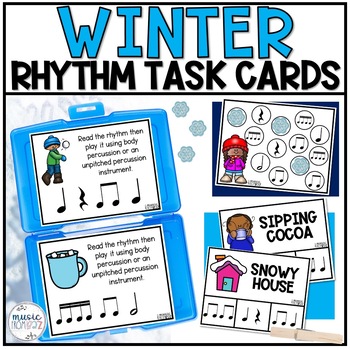 Preview of Winter Music Task Cards - Music Rhythm Worksheet - January Music Lesson