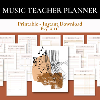 Preview of Music Teacher Academic Planner Printable, Digital Download, Calendar, Journal