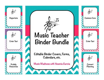 Preview of Music Teacher Binder Bundle with 6 Designs 2020-2021 (Editable)