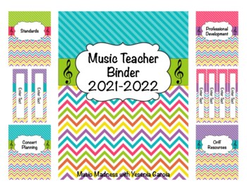 Preview of Stripe & Chevron Music Teacher Binder 2021-2022 (Editable) UPDATED YEARLY!