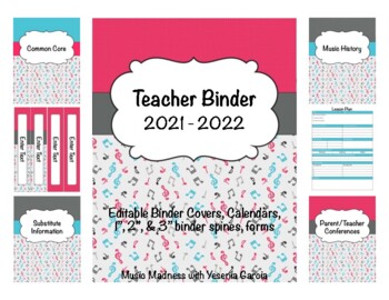 Preview of Music Teacher Binder 2021-2022 (Editable) UPDATED YEARLY!