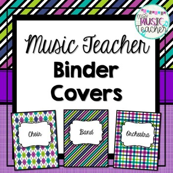 Preview of Music Teacher Binder Covers: Purple, Teal, Green & Blue Patterns