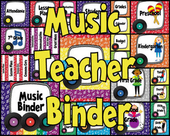 Preview of Music Teacher Binder Covers and Labels -Rainbow Records Design