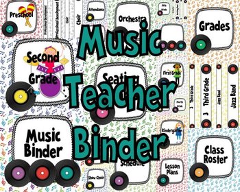 Preview of Music Teacher Binder Covers and Labels-White Background Rainbow Records Design