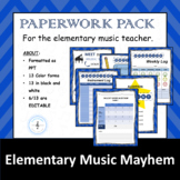 ES Music Teacher Paperwork Pack- Forms, Rubrics, Behavior,