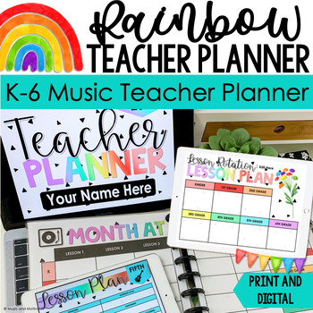 Preview of Music Teacher Planner 2023-2024 l Rainbow l Print/Digital (GoogleDrive)