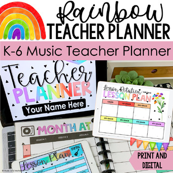 Preview of Music Teacher Planner 2024-2025 l Rainbow l Print/Digital (GoogleDrive)