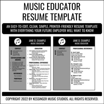 Preview of Music Teacher Resume Template | Fully Editable | Clean, Simple, Printer-Friendly