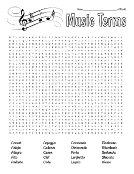Preview of Music Terms - Difficult Wordsearch and Coloring Pages
