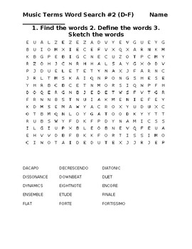 Preview of Music Terms Word Search #2 (D-F)