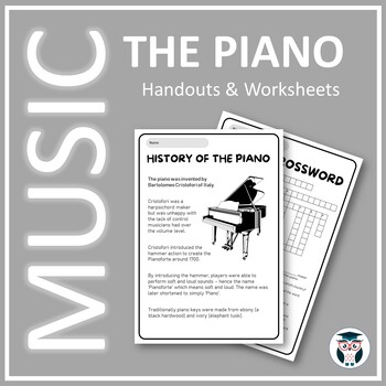 Preview of Music - The Piano - Handouts & Worksheets - for Google Drive
