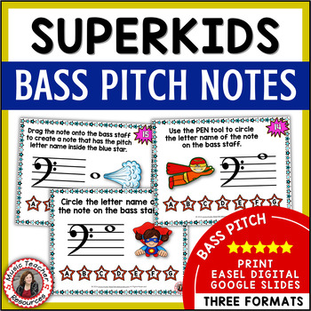 Preview of Music Theory Activities - Bass Clef Notes Worksheets and Task Cards