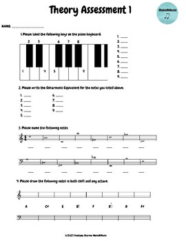 Preview of Music Theory Assessment Assignment Pre-test or Test 1