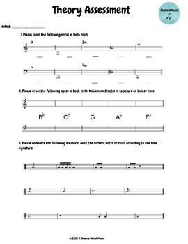 Preview of Printable Music Theory Worksheet Assessment Test Assignment 3- EASEL ACTIVITY