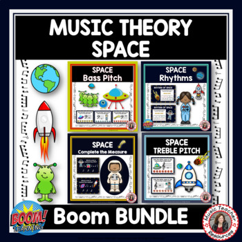 Preview of Music Theory BOOM Cards BUNDLE with a SPACE Theme