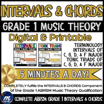 Preview of Music Theory COMPLETE Gr 1 ABRSM INTERVALS CHORDS No Prep Bell Ringers Starters