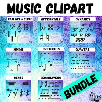 Preview of Music Symbols Clipart Barlines, Clefs, Dynamics, Accidentals, Music Notes BUNDLE