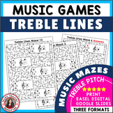 Music Worksheets - Treble Pitch Maze Puzzles for Treble No