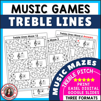 Preview of Music Worksheets - Treble Clef Music Maze Puzzles with Digital Resources