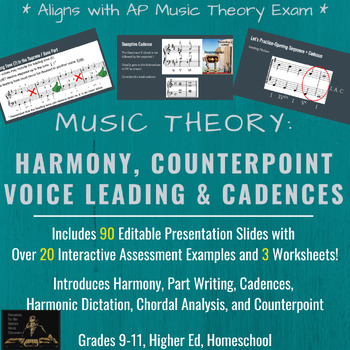 Preview of Music Theory-Harmony, Part-Writing, Cadences | Slides With Practice Assessments