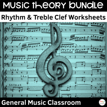 Preview of Music Theory Worksheets & Bulletin Boards for Note Values and Treble Clef