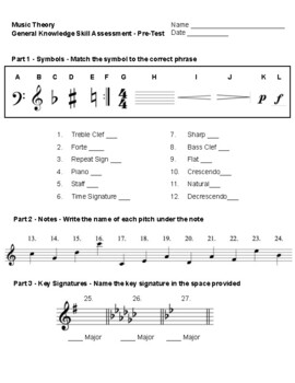 Preview of Music Theory Pre - Test