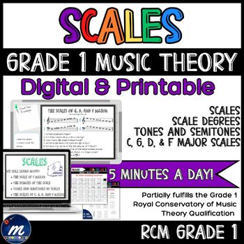 Preview of Music Theory SCALES No Prep Bell Ringers Scales of C, G, D, and F Major Grade 1