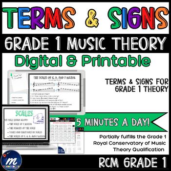Preview of Music Theory TERMS and SIGNS No Prep Bell Ringers Grade 1 BTS