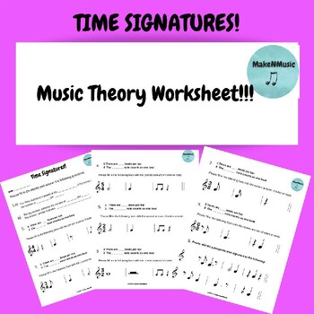 Preview of Music Theory Time Signature Worksheet Printable