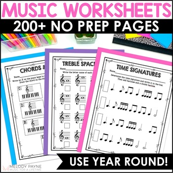 Preview of 200 Music Theory Worksheets - Music Class & Piano - Note Reading, Rhythm, & More