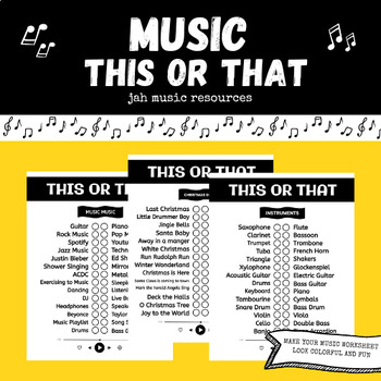 Preview of Music Printable Worksheeet | This or That, Intro Music&Me