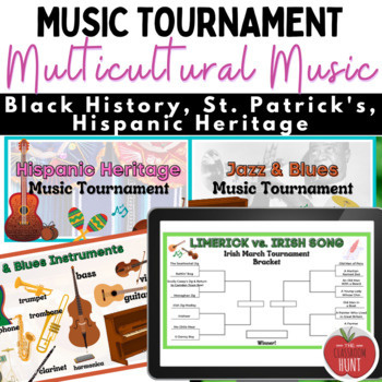 Preview of Multicultural Music Tournaments Bundle: Black History, Irish, Hispanic Heritage!