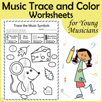 Preview of Music Trace and Color Worksheets for Young Musicians  | Print and Digital