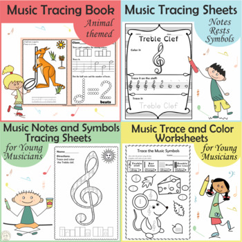 Preview of Music Tracing Activities Bundle for Kids | Drawing Notes Practice
